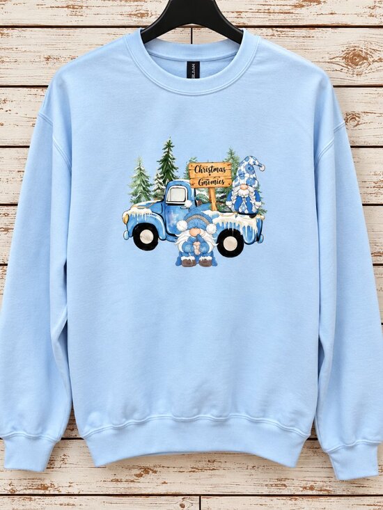 Gildan Tops - Christmas Gnomes Truck Sweatshirt Light Blue Holiday